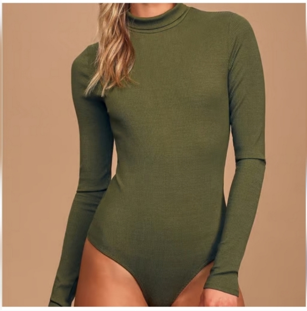 Lulu's Olive Green Long Sleeve Bodysuit